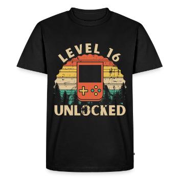 Level 16 Unlocked - Men's Premium Organic T-Shirt - black - Front - Nico (187cm)