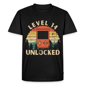 Level 14 Unlocked - Men's Premium Organic T-Shirt - black - Front - Nico (187cm)