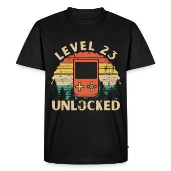 Level 23 Unlocked - Men's Premium Organic T-Shirt - black - Front - Nico (187cm)