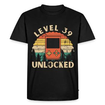 Level 39 Unlocked - Men's Premium Organic T-Shirt - black - Front - Nico (187cm)