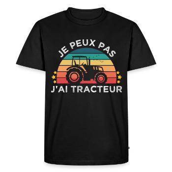 Je peux pas j' ai tracteur humour tracteur cadeau - T-shirt Premium bio Homme - noir - Devant - Nico (187cm)