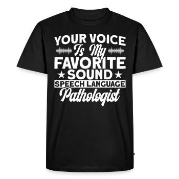Soutenir l’orthophonie Pathologie Log du Mois - T-shirt Premium bio Homme - noir - Devant - Nico (187cm)