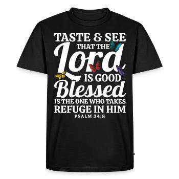 Jésus Dieu Bible verset inspirant - T-shirt Premium bio Homme - noir - Devant - Nico (187cm)