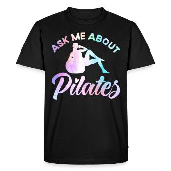 Pilates Posez-moi des questions sur Cadeau Pilates - T-shirt Premium bio Homme - noir - Devant - Nico (187cm)