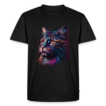 Colorful stunning cat portrait illustration - Men's Premium Organic T-Shirt - black - Front - Nico (187cm)