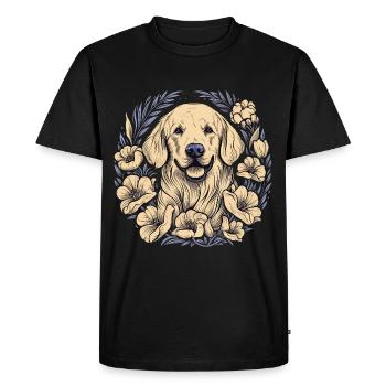 A Golden Retriever surrounded with Lilies - Men's Premium Organic T-Shirt - black - Front - Nico (187cm)