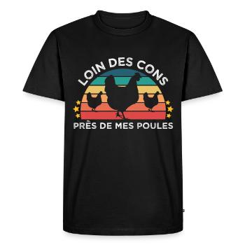Poule humour près de mes poules cadeau fermier - T-shirt Premium bio Homme - noir - Devant - Nico (187cm)