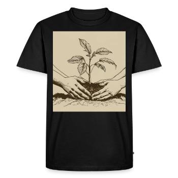 two hands planting a young tree - Men's Premium Organic T-Shirt - black - Front - Nico (187cm)