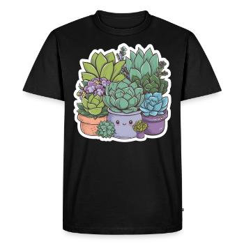 Potted Succulents Plants In Greens, Purples, Blues - Men's Premium Organic T-Shirt - black - Front - Nico (187cm)