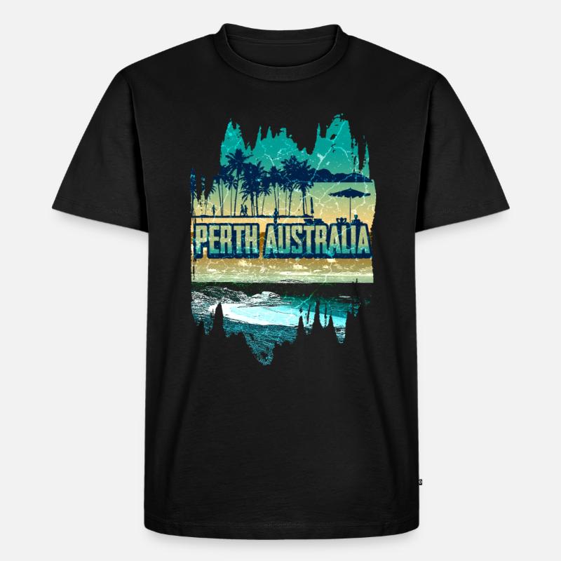 Perth Australien Retro Urlaub - Männer Premium Bio T-Shirt - Schwarz