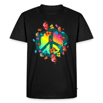 Hippie Butterflies Hippies Flower Power 60s - Men's Premium Organic T-Shirt - black - Front - Nico (187cm)
