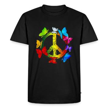 Hippie Butterflies Hippies Flower Power 60s - Men's Premium Organic T-Shirt - black - Front - Nico (187cm)