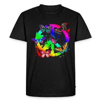 Hippie Butterflies Hippies Flower Power 60s - Men's Premium Organic T-Shirt - black - Front - Nico (187cm)