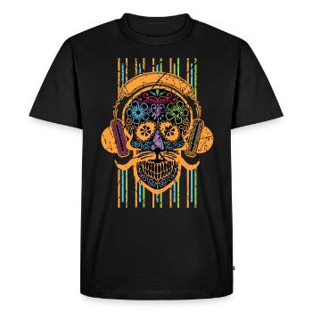 Skull DJ Disc Jockey Musique Electronique - T-shirt Premium bio Homme - noir - Devant - Nico (187cm)