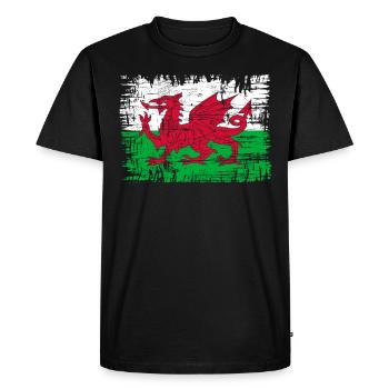 Wales flag St Davids Day Cymraeg Welsh coat of arms - Men's Premium Organic T-Shirt - black - Front - Nico (187cm)