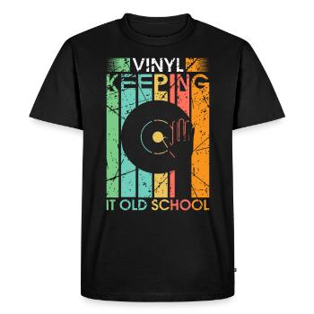 Vinyl old school turntable vinyl records DJ - Men's Premium Organic T-Shirt - black - Front - Nico (187cm)