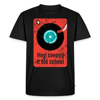 Vinyl old school turntable vinyl records DJ - Men's Premium Organic T-Shirt - black - Front - Nico (187cm)