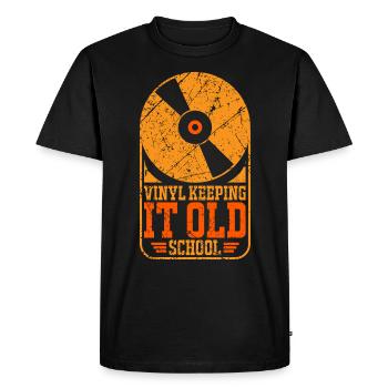 Disque vinyle old school avec platine vinyle - T-shirt Premium bio Homme - noir - Devant - Nico (187cm)
