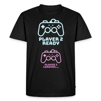 Player 2 3 invite naissance Baby Gamer cadeau - T-shirt Premium bio Homme - noir - Devant - Nico (187cm)