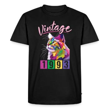 Birthday 1993 93 Vintage Cat Vintage Gift - Men's Premium Organic T-Shirt - black - Front - Nico (187cm)