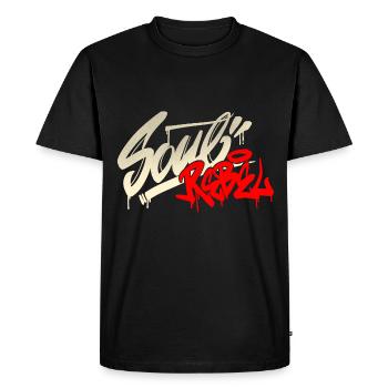 Soul Rebel <- (gold) - Men's Premium Organic T-Shirt - black - Front - Nico (187cm)