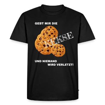Gebt mir die Kekse und niemand wird verletzt! - Männer Premium Bio T-Shirt - Schwarz - Vorne - Nico (187cm)