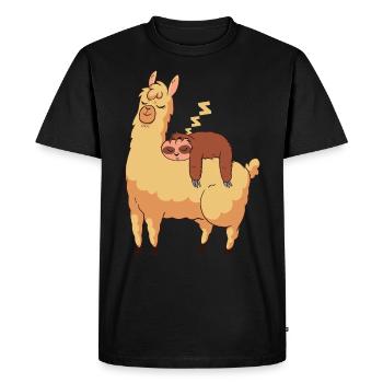 Sloth Lama Funny Sweet Lazy Alpaca Gift - Men's Premium Organic T-Shirt - black - Front - Nico (187cm)