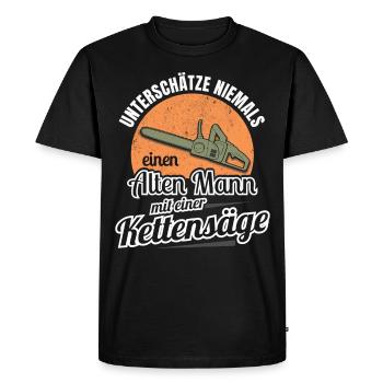 Kettensäge Forstwirt Holz machen alter Mann - Männer Premium Bio T-Shirt - Schwarz - Vorne - Nico (187cm)