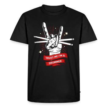 Batteur Batteur Drummer Musique Instrument Tambour Band - T-shirt Premium bio Homme - noir - Devant - Nico (187cm)