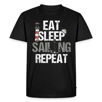 Capitaine Seemann Eat Sleep Sailing Repeat - T-shirt Premium bio Homme - noir - Devant - Nico (187cm)