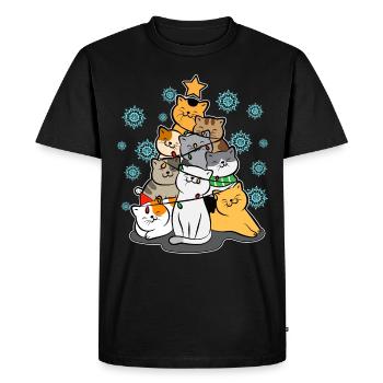 Funny Christmas Tree Cats Love Cute Gift - Men's Premium Organic T-Shirt - black - Front - Nico (187cm)
