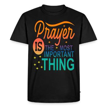 Prier les vêtements chrétiens Prière Dieu Jésus Christ - T-shirt Premium bio Homme - noir - Devant - Nico (187cm)