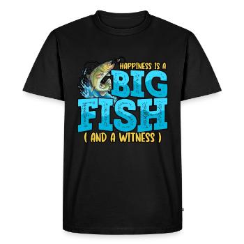 Drôle de bonheur est un gros poisson et un témoin - T-shirt Premium bio Homme - noir - Devant - Nico (187cm)
