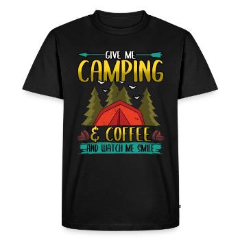 Funny Give Me Camping & Coffee Adventure Campers - Men's Premium Organic T-Shirt - black - Front - Nico (187cm)