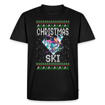 Funny Christmas Ski Lover Xmas Ugly Sweater Skiing - Men's Premium Organic T-Shirt - black - Front - Nico (187cm)