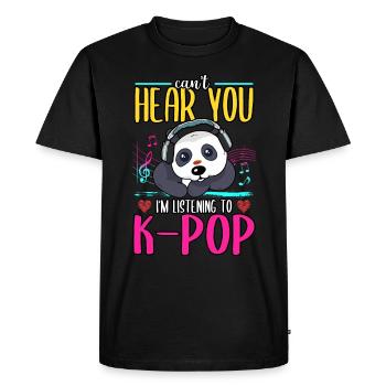 Panda Je ne peux pas t’entendre J’écoute de la K-pop - T-shirt Premium bio Homme - noir - Devant - Nico (187cm)