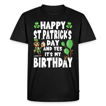 Bonne Saint-Patrick et oui c’est mon anniversaire - T-shirt Premium bio Homme - noir - Devant - Nico (187cm)