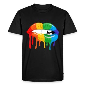 Rainbow Lip Mois de la fierté LGBT Gay Bi Trans - T-shirt Premium bio Homme - noir - Devant - Nico (187cm)