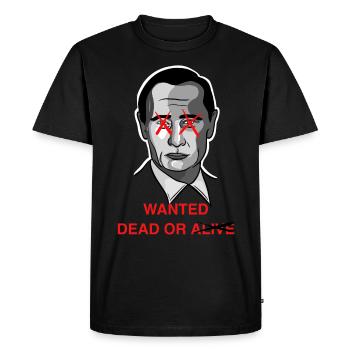 Poutine Wanted dead / Design avec lettrage - T-shirt Premium bio Homme - noir - Devant - Nico (187cm)