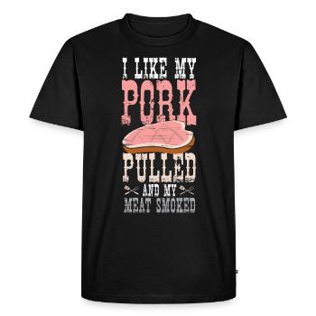 Barbeque I Like My Pork Pulled Smoked - Men's Premium Organic T-Shirt - black - Front - Nico (187cm)