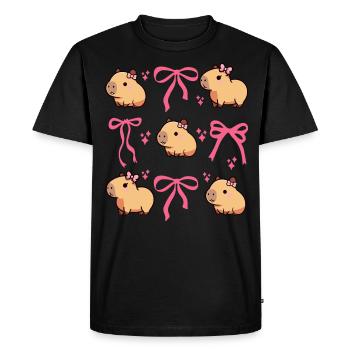 Cute Capybara Pink Bow Capybara - Men's Premium Organic T-Shirt - black - Front - Nico (187cm)