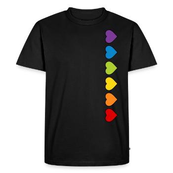 LGBT CSD LGBTQ+ COEUR ARC-EN-CIEL COEURS MOIS DE LA FIERTÉ - T-shirt Premium bio Homme - noir - Devant - Nico (187cm)