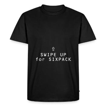 SWIPE UP FOR SIXPACK - Men's Premium Organic T-Shirt - black - Front - Nico (187cm)
