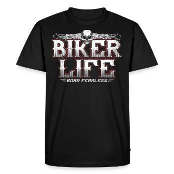 t-shirt tête de mort motard - T-shirt Premium bio Homme - noir - Devant - Nico (187cm)