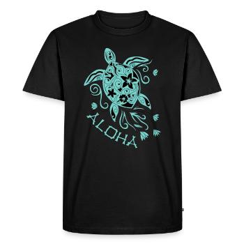 Beautiful mandala turtle with the saying Aloha - Men's Premium Organic T-Shirt - black - Front - Nico (187cm)