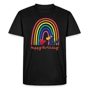 Joyeux anniversaire ! Bébé becs, coeur arc-en-ciel - T-shirt Premium bio Homme - noir - Devant - Nico (187cm)