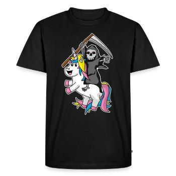 Death rides unicorn Grim reaper Irony Humor - Men's Premium Organic T-Shirt - black - Front - Nico (187cm)