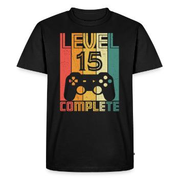 15ème Anniversaire Joueur Niveau 15 Complet 15 ans - T-shirt Premium bio Homme - noir - Devant - Nico (187cm)