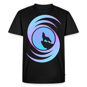 Le loup hurlant à la lune dans la galaxie - T-shirt Premium bio Homme - noir - Devant - Nico (187cm)