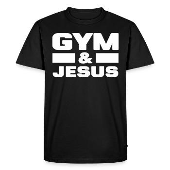 Gym et Jesus Christian Workout Sport Jésus - T-shirt Premium bio Homme - noir - Devant - Nico (187cm)